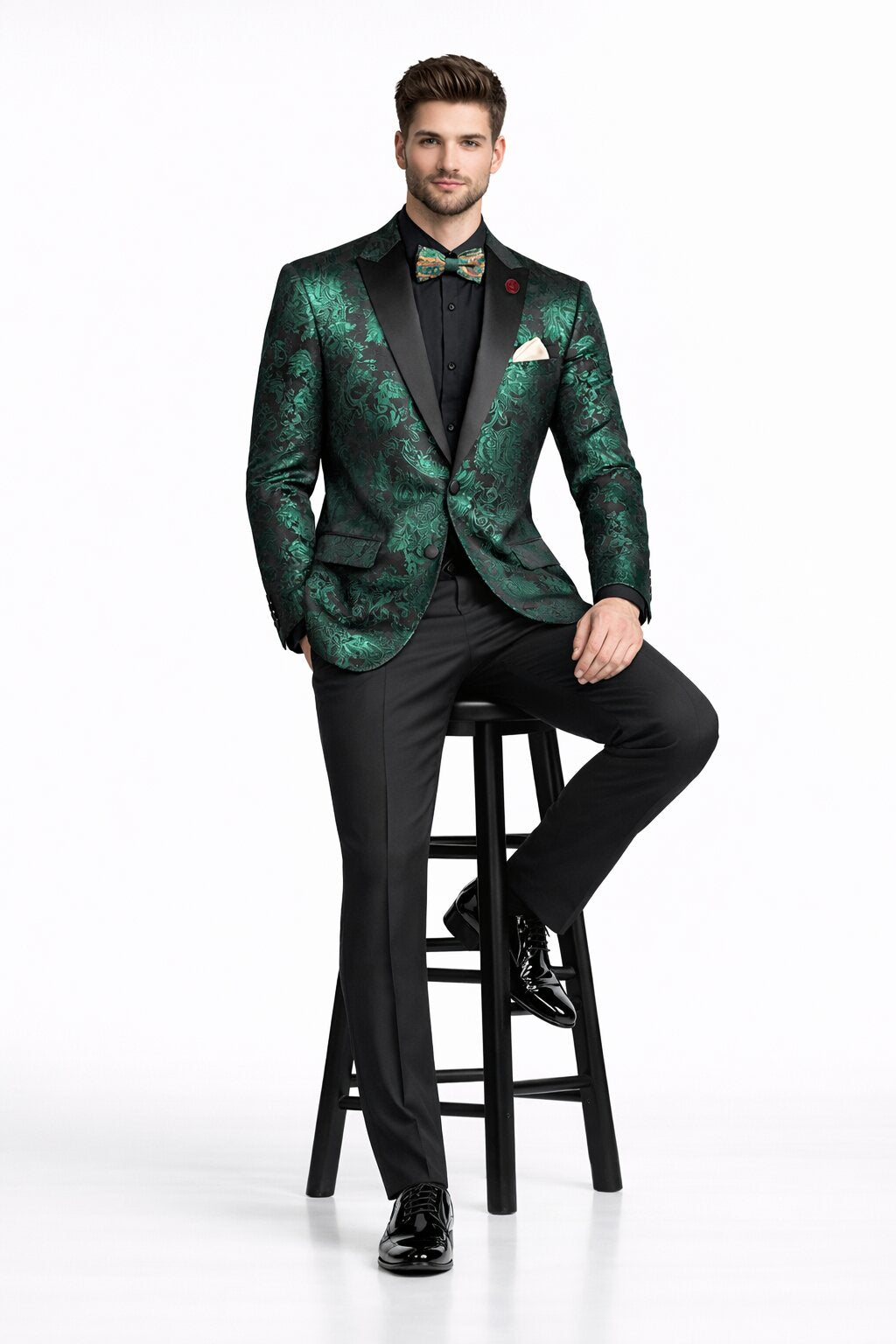 Emerald Green Paisley Tuxedo Suit - Prom Floral Tuxedo Suit - Groom Wedding Suit - 44 Regular