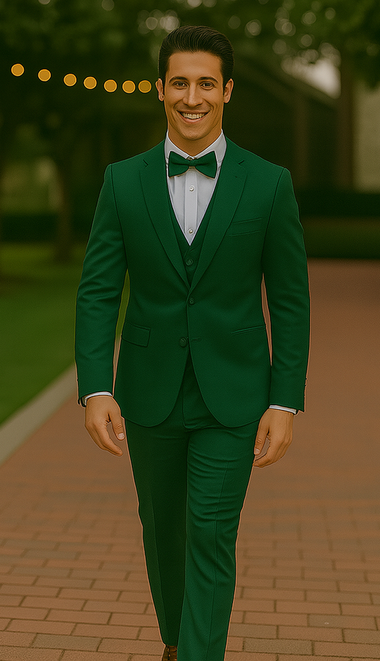 Emerald Green Satin Tuxedo Four Piece Set - Wedding - Prom