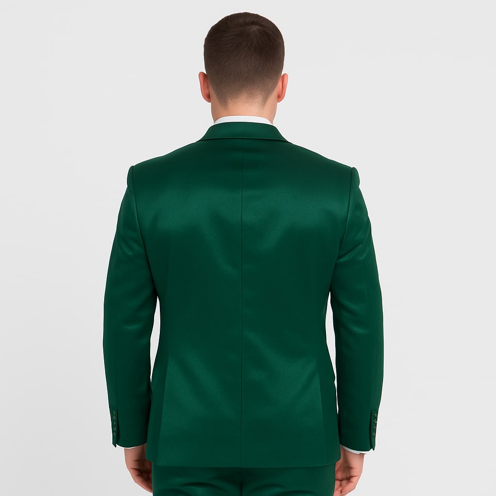 Emerald Green Satin Tuxedo Set â€“ Formal 4-Piece Outfit for Prom or Wedding - 34R Coat - 28 Waist