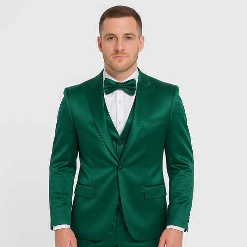 Emerald Green Satin Tuxedo Set â€“ Formal 4-Piece Outfit for Prom or Wedding