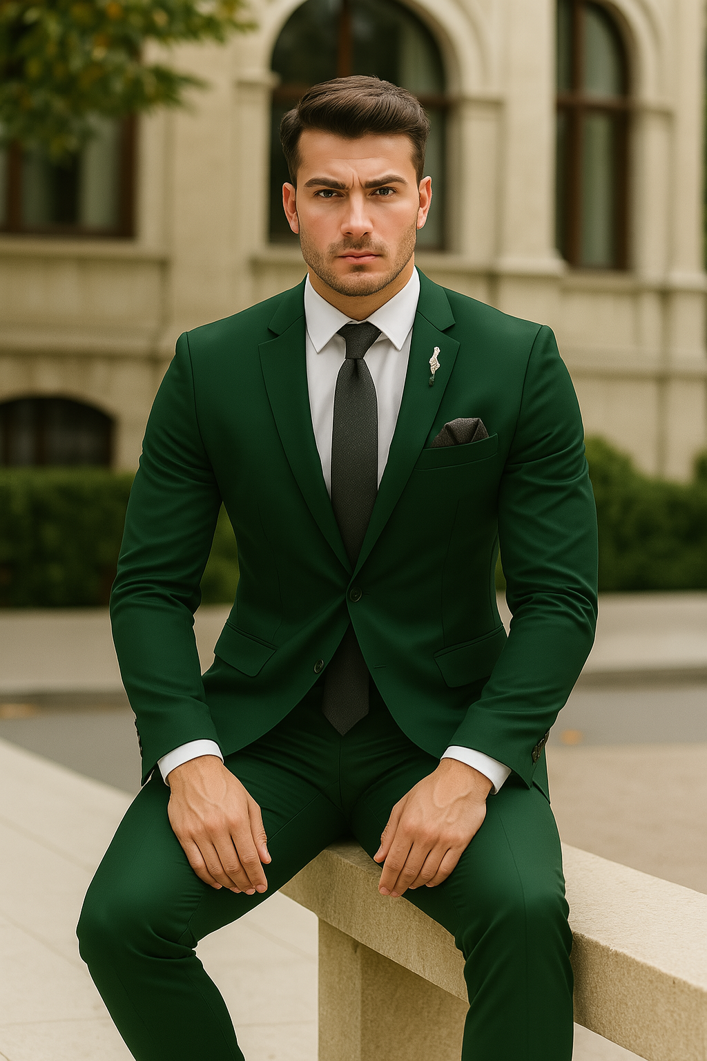 Emerald Green Suit - Slim Fit Wedding Suit For Groom and Groomsmen - Coat Size 38