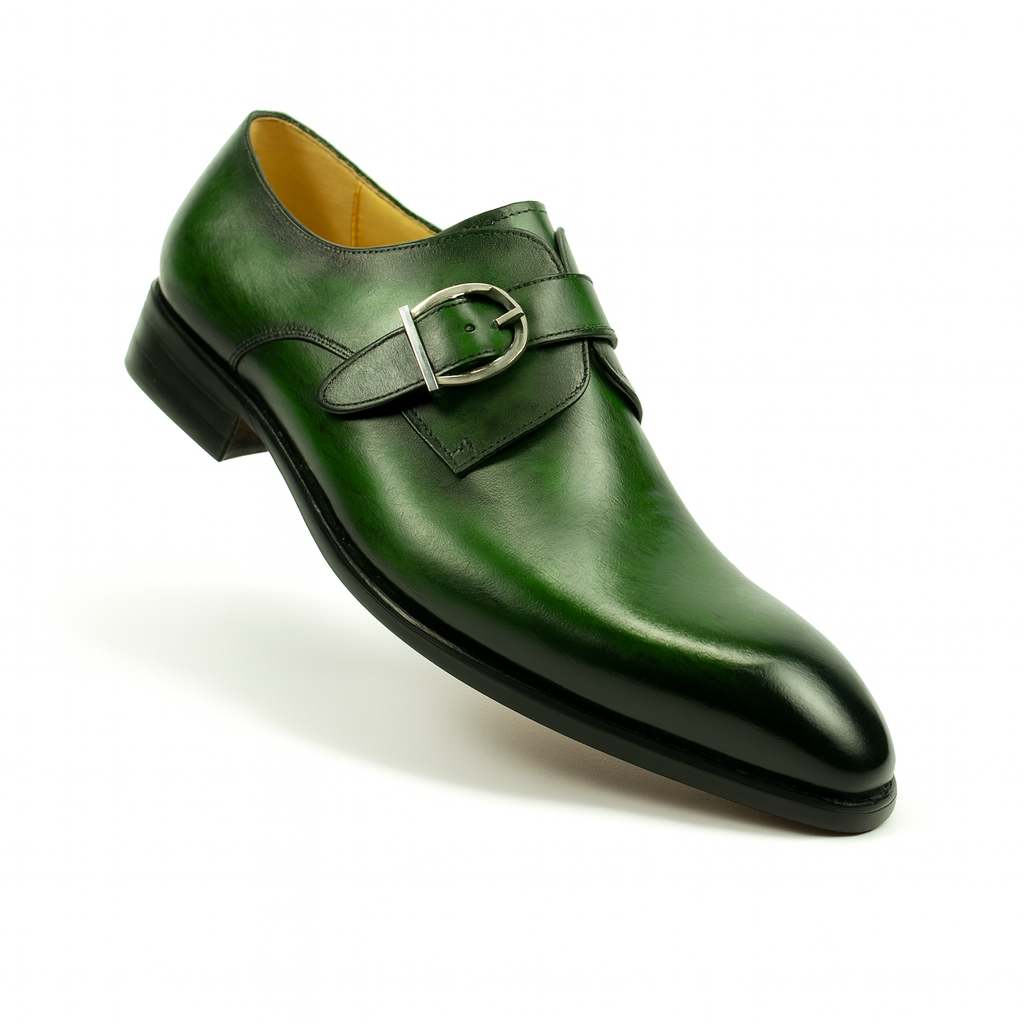 Mens Carrucci Classic Leather Fade Single D-Buckle Monk Strap Dress Shoe in Chestnut - 7