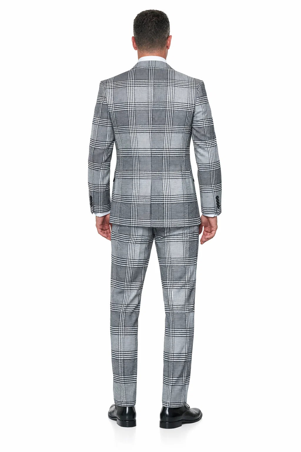 Statement Men’s 3-Piece Plaid Wool Suit – 100% Wool Modern Fit with Peak Lapel - 38 Short Jacket+32 Waist Adjustable 28to34)(Height: 5 4 to5 7 )(Neck  15-16.5)S-M)