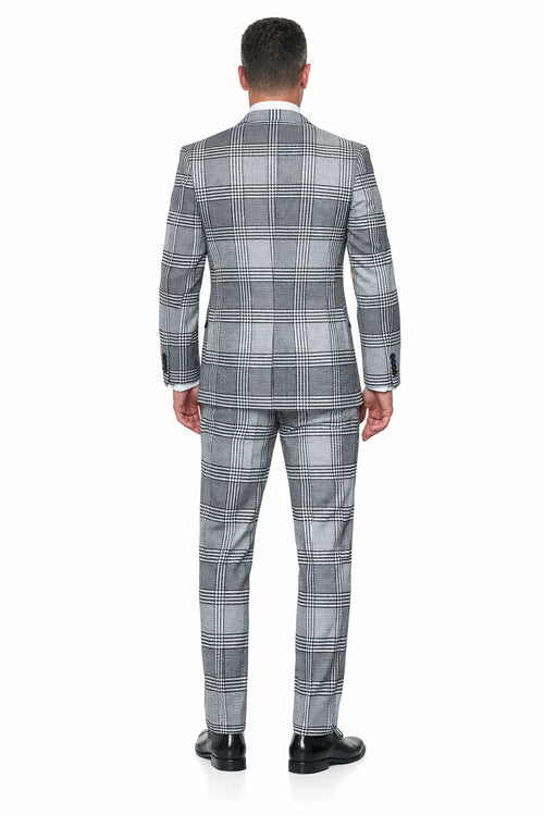 Statement Mens 3-Piece Plaid Wool Suit 100% Wool Modern Fit with Peak Lapel