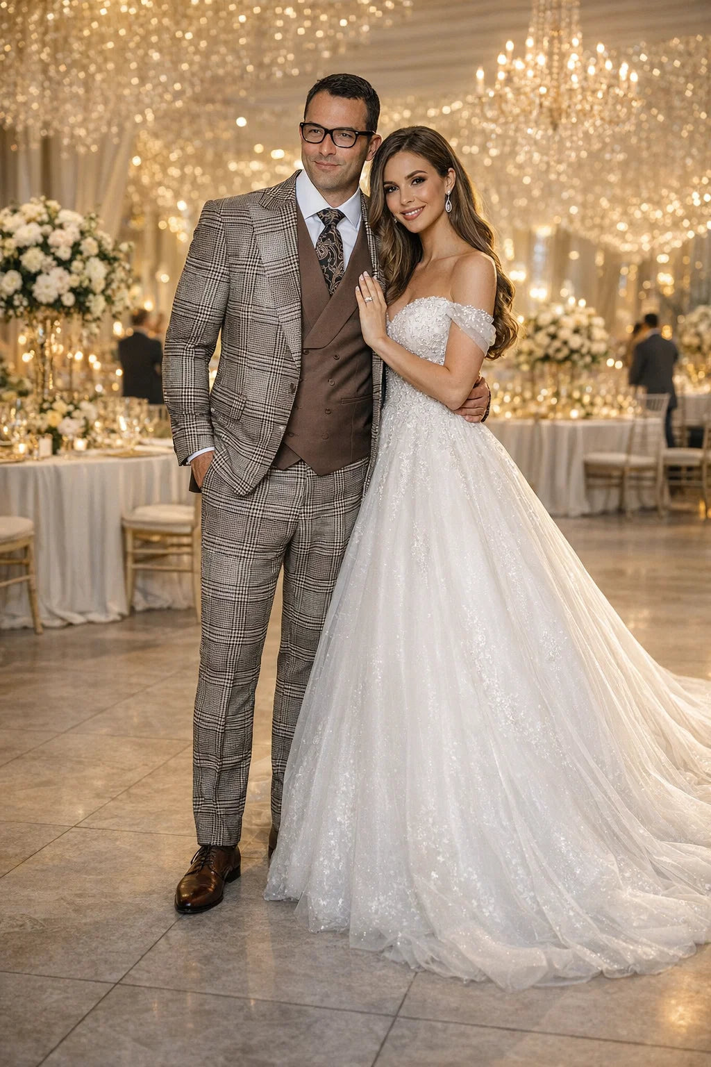 Statement Men’s 3-Piece Plaid Wool Suit – 100% Wool Modern Fit with Peak Lapel - 38 Short Jacket+32 Waist Adjustable 28to34)(Height: 5 4 to5 7 )(Neck  15-16.5)S-M)