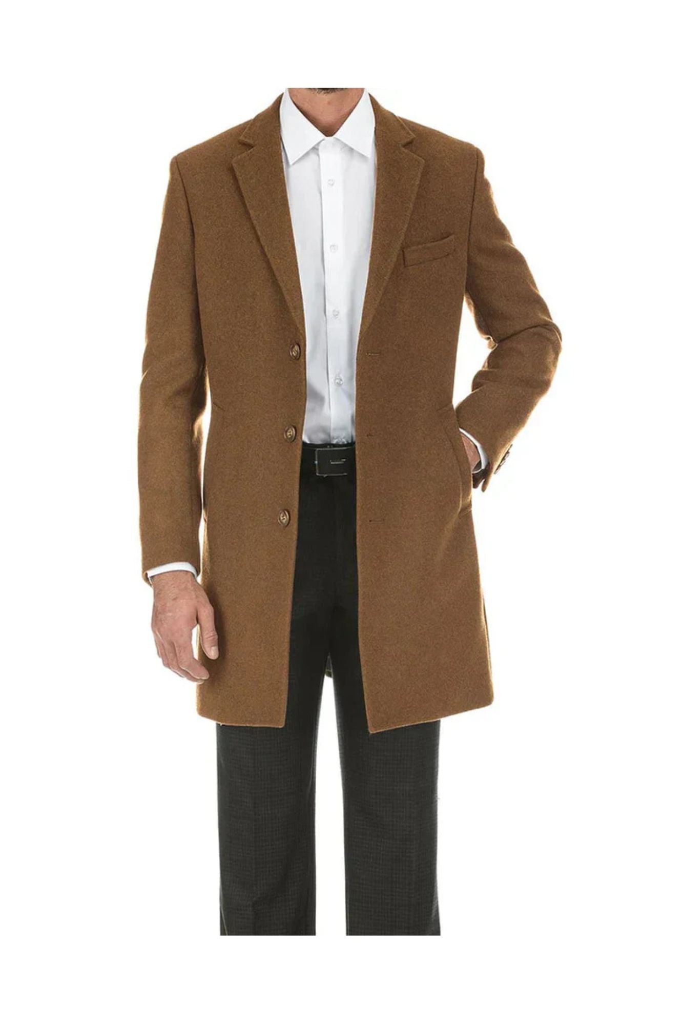 Camel Fall/Winter Essential Slim Fit Overcoat Wool Blend - Coat Size 38