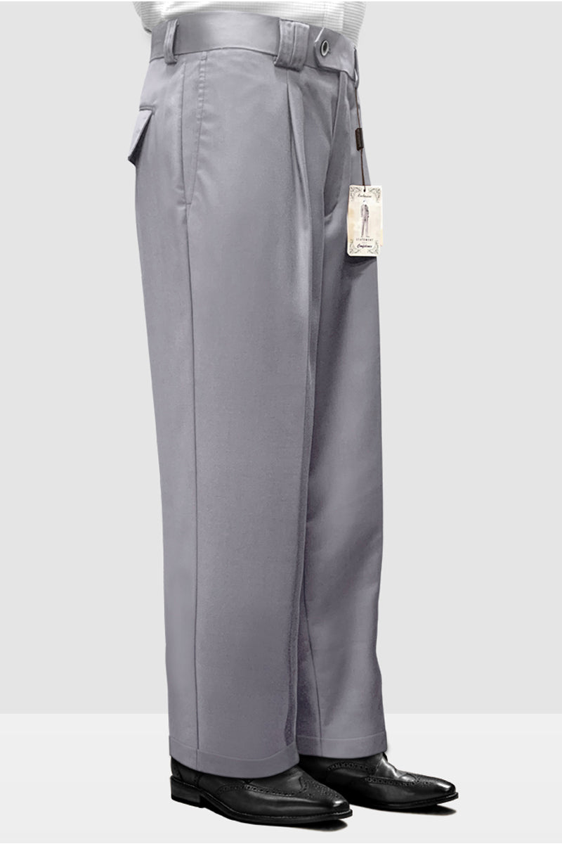 Mens Italian Wool Wide Leg Dress Pants in Light Grey - 32W