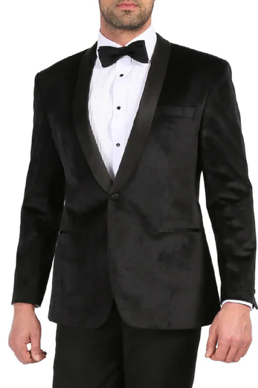 Enzo Black Slim Fit Velvet Shawl Collar Tuxedo Blazer