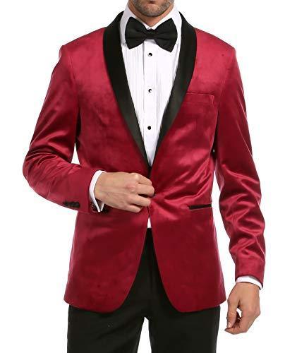 Enzo Burgundy Velvet Slim Fit Shawl Lapel Tuxedo Men's Blazer - 36 R