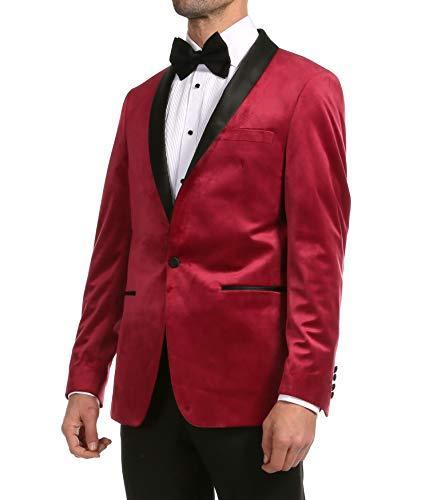Enzo Burgundy Velvet Slim Fit Shawl Lapel Tuxedo Men's Blazer - 36 R