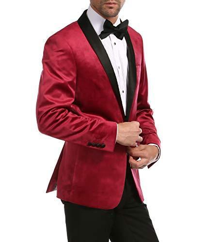 Enzo Burgundy Velvet Slim Fit Shawl Lapel Tuxedo Men's Blazer - 36 R