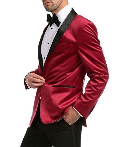 Enzo Burgundy Velvet Slim Fit Shawl Lapel Tuxedo Men's Blazer