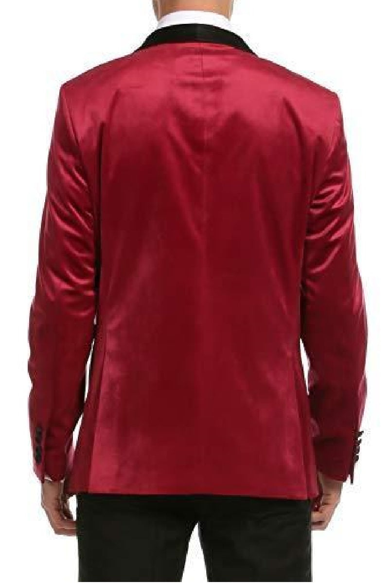 Enzo Burgundy Velvet Slim Fit Shawl Lapel Tuxedo Men's Blazer