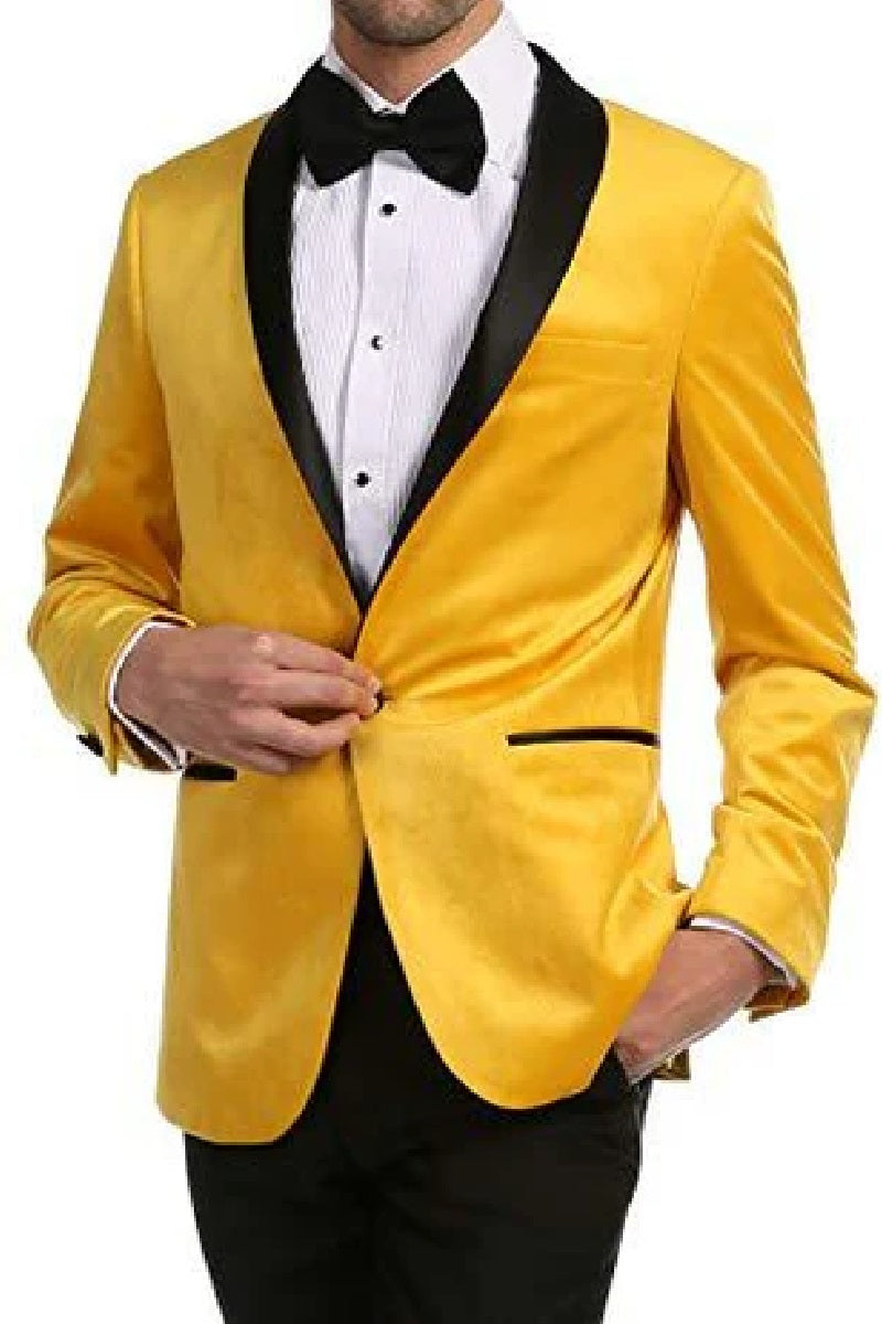 Enzo Gold Slim Fit Velvet Shawl Tuxedo Blazer For Men