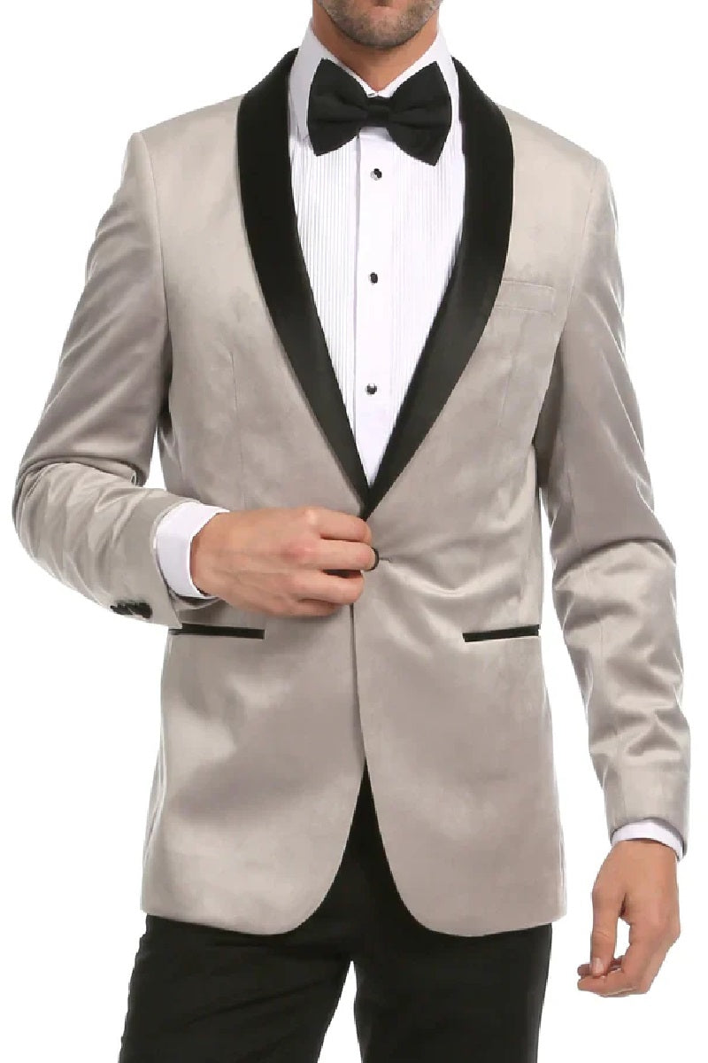 Enzo Light Grey Velvet Slim Fit Shawl Lapel Tuxedo Men's Blazer - 36 R