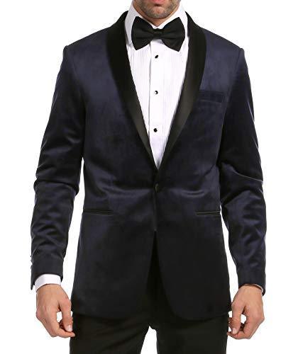 Enzo Navy Velvet Slim Fit Shawl Lapel Tuxedo Men's Blazer - 36 R