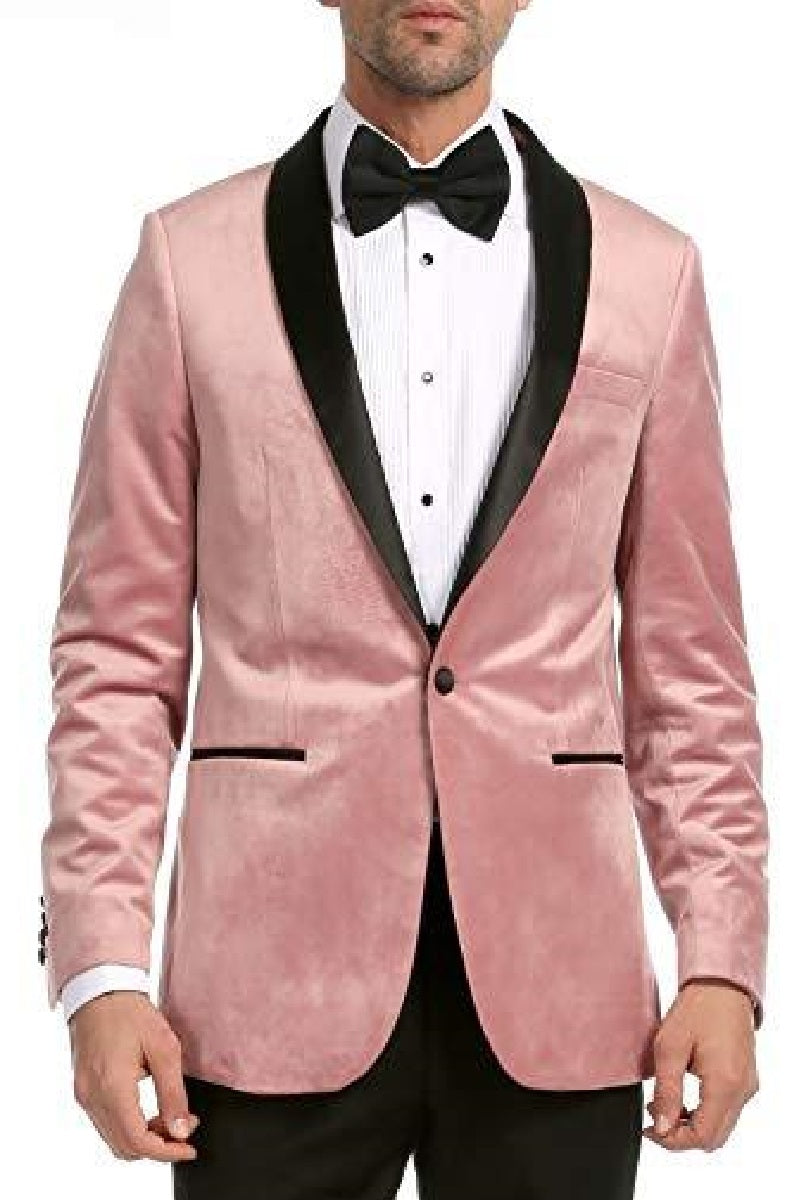 ENZO PINK SLIM FIT VELVET SHAWL TUXEDO BLAZER - 36 R