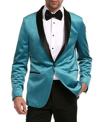 Enzo Turquoises Velvet Slim Fit Shawl Lapel Tuxedo Men's Blazer - 36 R