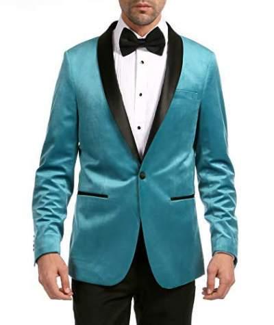 Enzo Turquoises Velvet Slim Fit Shawl Lapel Tuxedo Men's Blazer