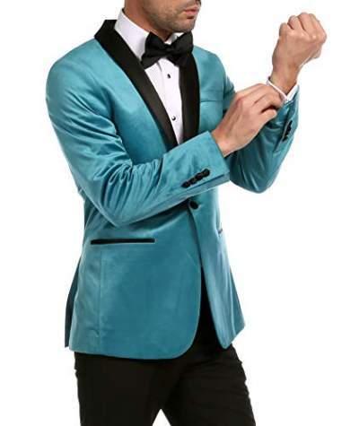 Enzo Turquoises Velvet Slim Fit Shawl Lapel Tuxedo Men's Blazer - 36 R