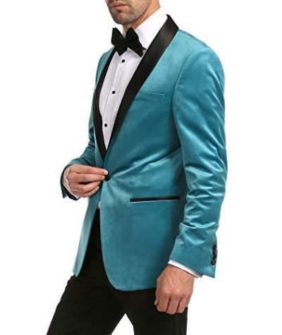 Enzo Turquoises Velvet Slim Fit Shawl Lapel Tuxedo Men's Blazer