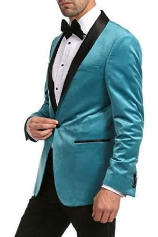 Enzo Turquoises Velvet Slim Fit Shawl Lapel Tuxedo Men's Blazer