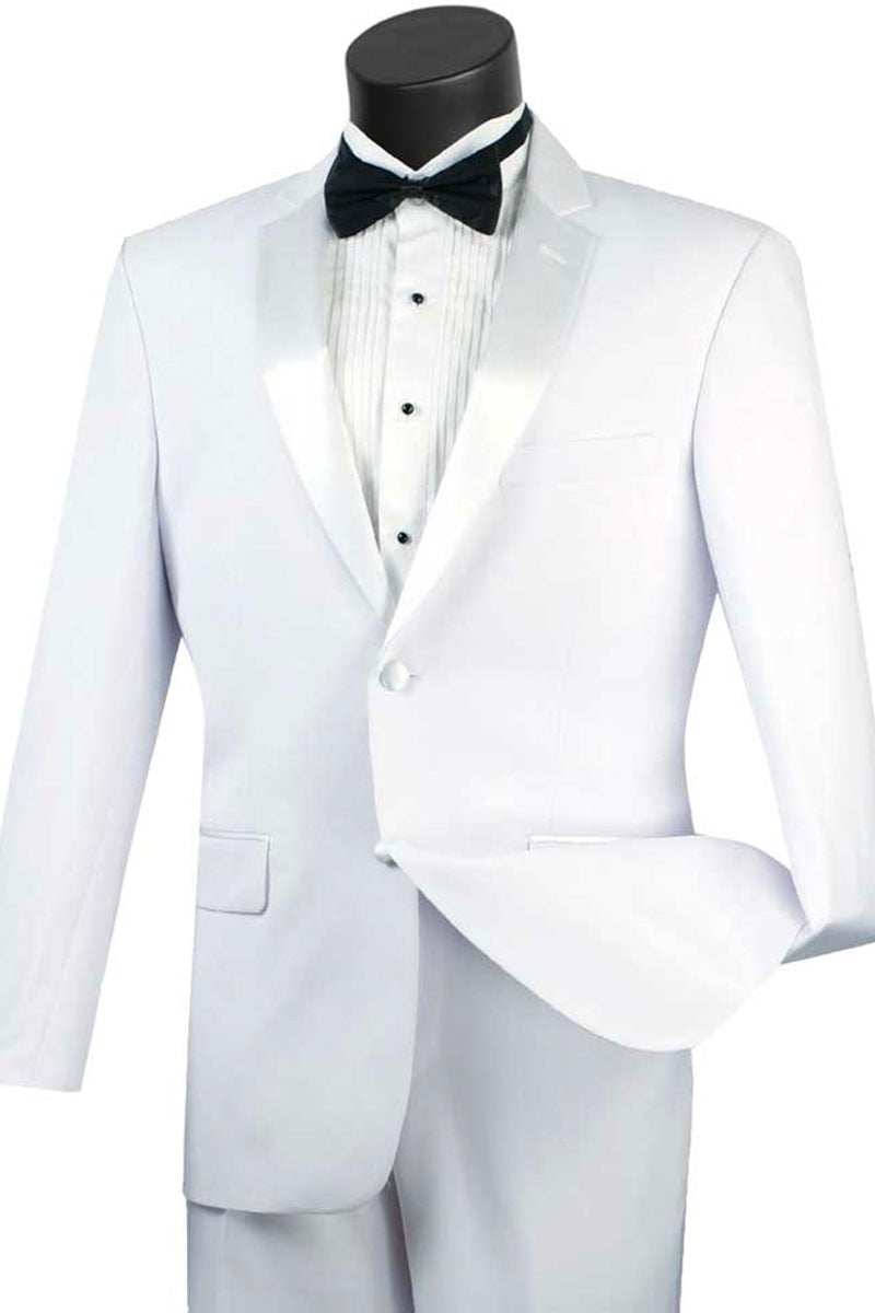 Mens Slim Fit Wool Feel Tuxedo in White - 36 Short
