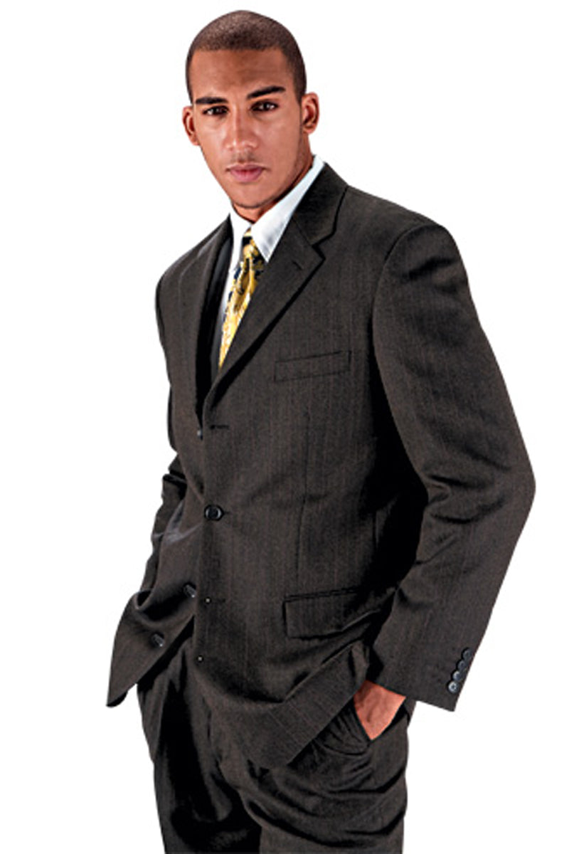 "Pinstripe Grey Wool Dress Suit for Men - 4 Button Design"