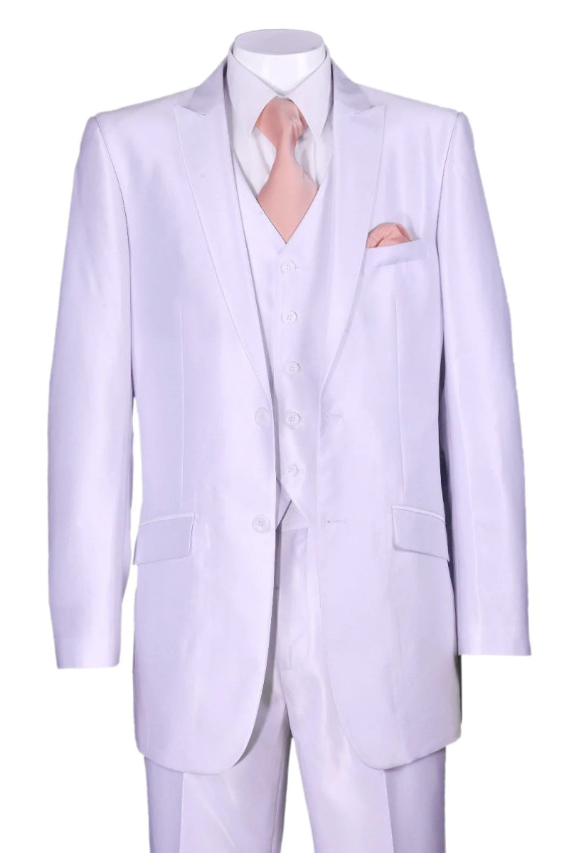 "White Sharkskin Slim Fit Men's Suit - 2 Button Vested Style"