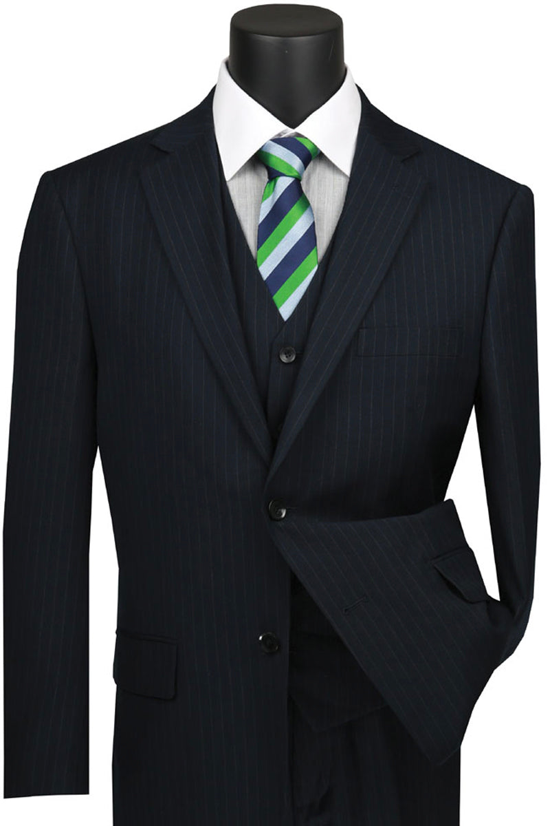 Mens Classic Vested Pinstripe Suit in Navy - 36 Short