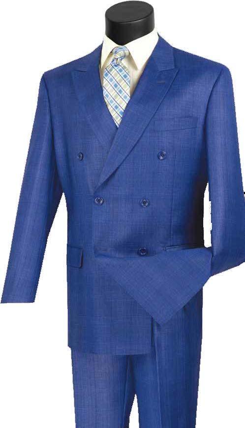 Executive Double Breasted Regular Fit Glen Plaid Suit - Color Blue - 38 Short  - 32 Waist