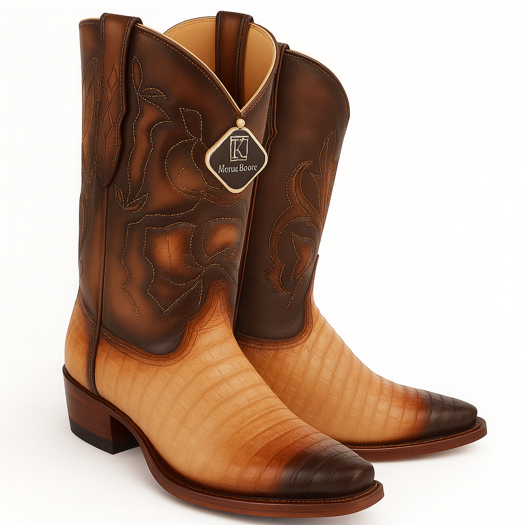 Men's King Exotic Snip Toe Caiman Belly Boots Handcrafted Burnished Oryx (494RD8215) - 6