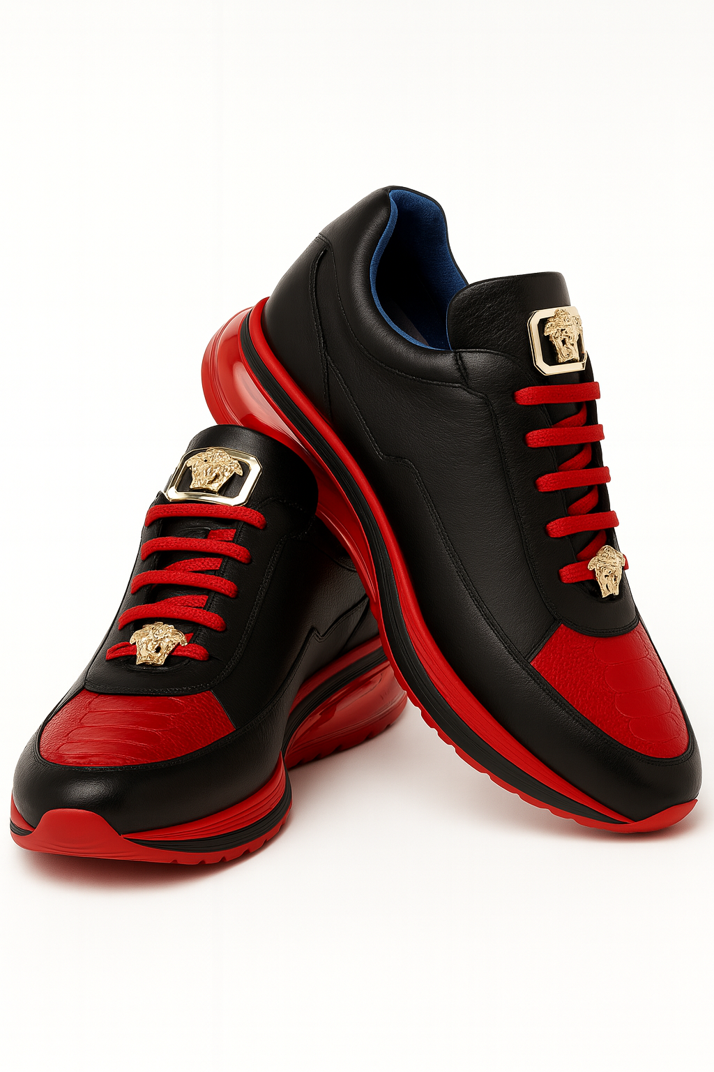Belvedere  Flash Men's Shoes Black & Red Exotic Ostrich / Calf-skin Leather Casual Sneakers - 6