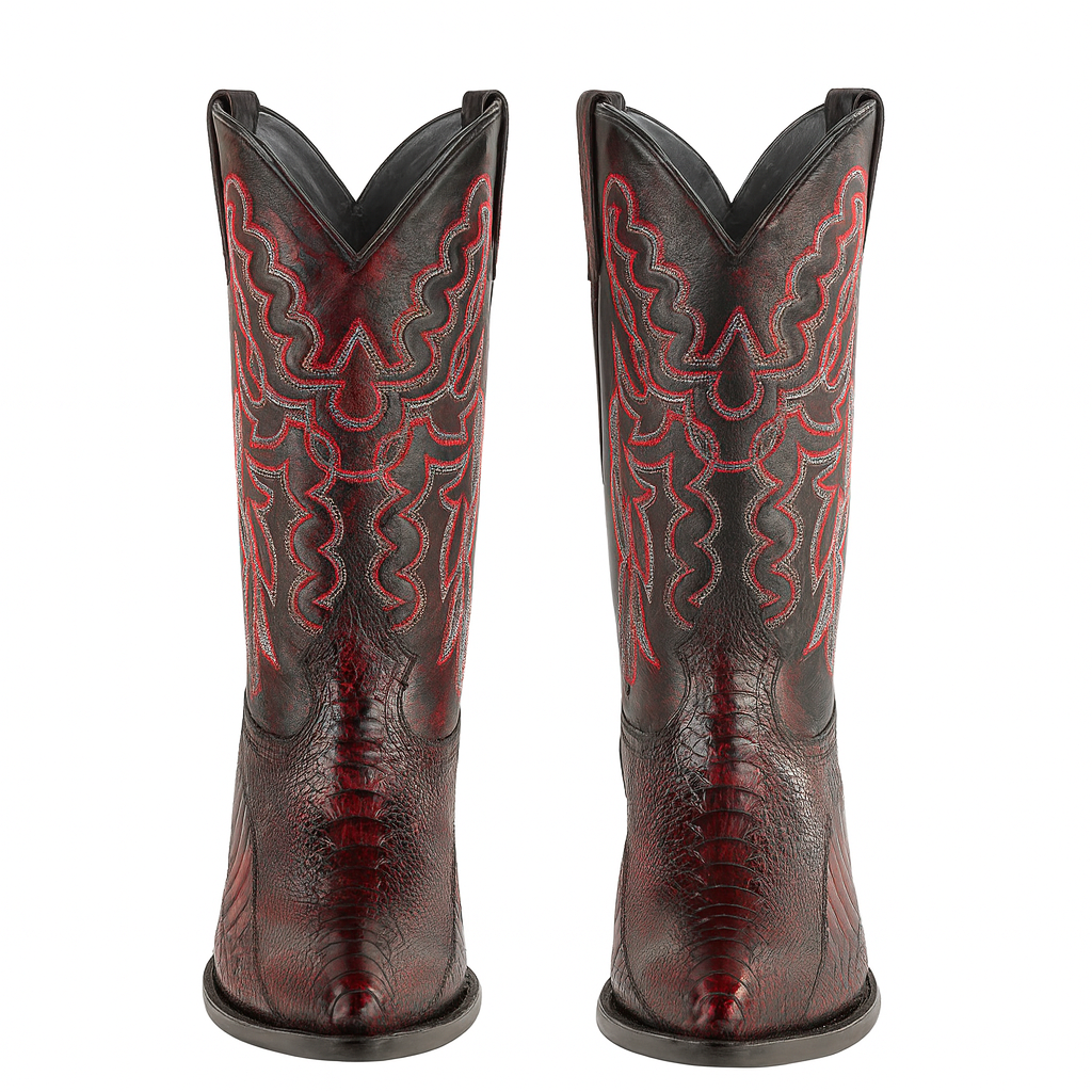 Mens King Exotic Ostrich Leg Boots Black Cherry (4980518) - 6 E