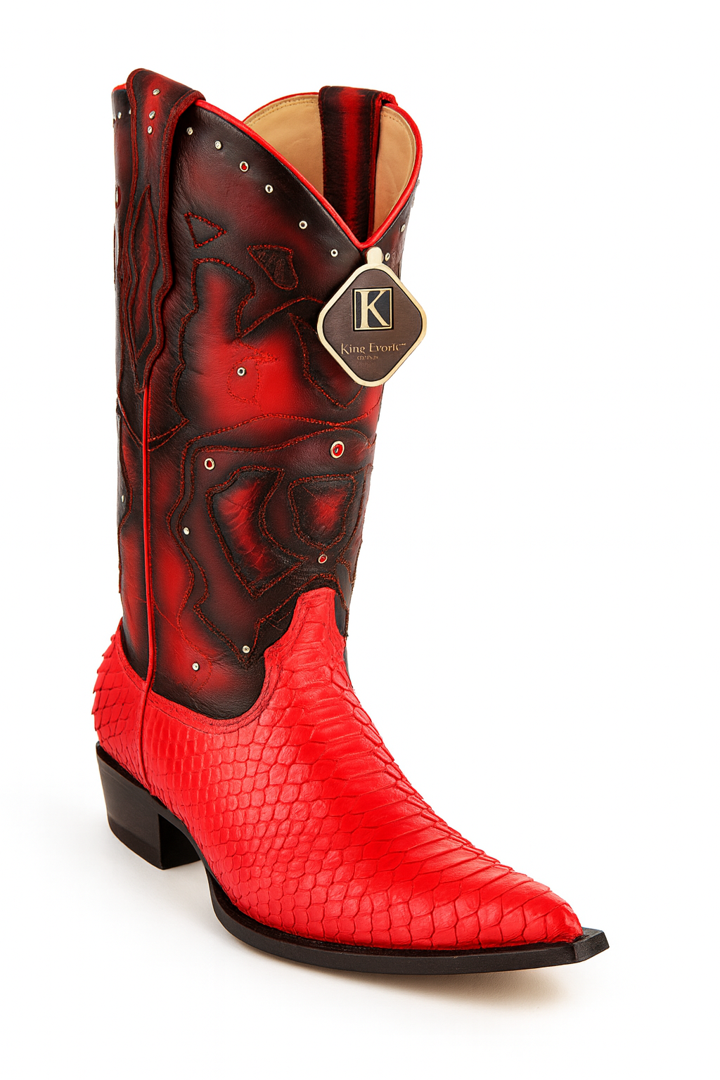 Men's King Exotic Boots Genuine Python 3x Toe Red (495vf5712) - 6 E