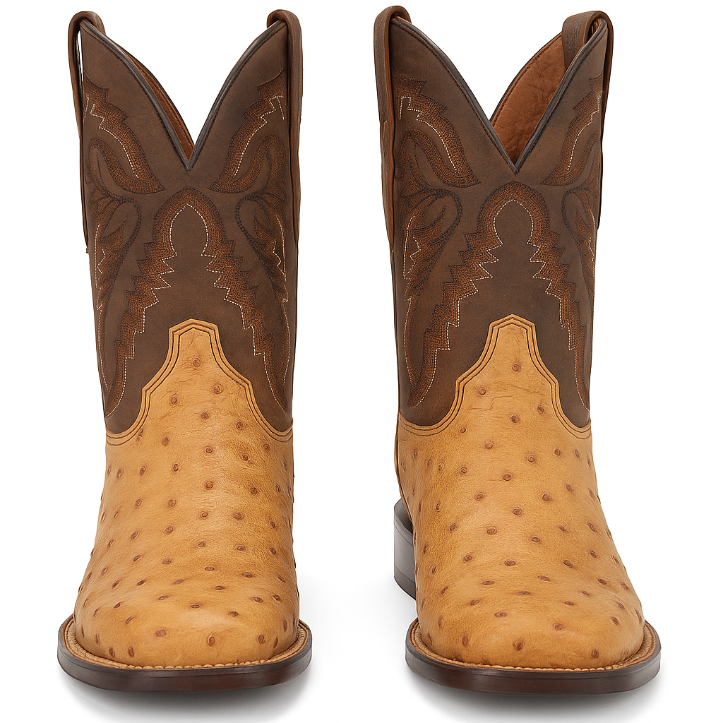 Dan Post Men's Alamosa Full Quill Ostrich Square Toe Boots - Sand - 7D