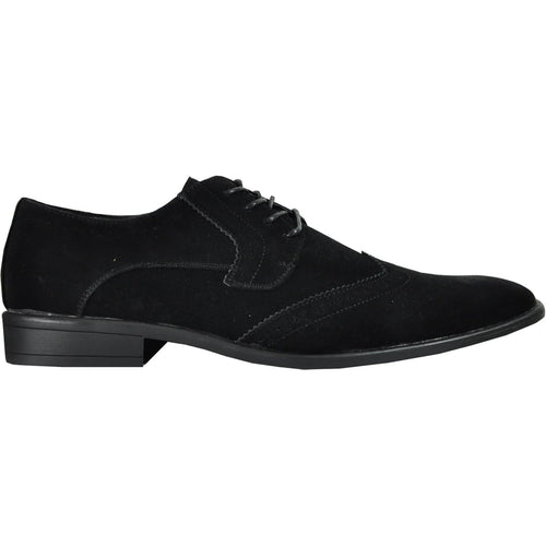 Bravo Mens Vegan Suede Wedding & Prom Wingtip Lace Up Dress Shoe in Black