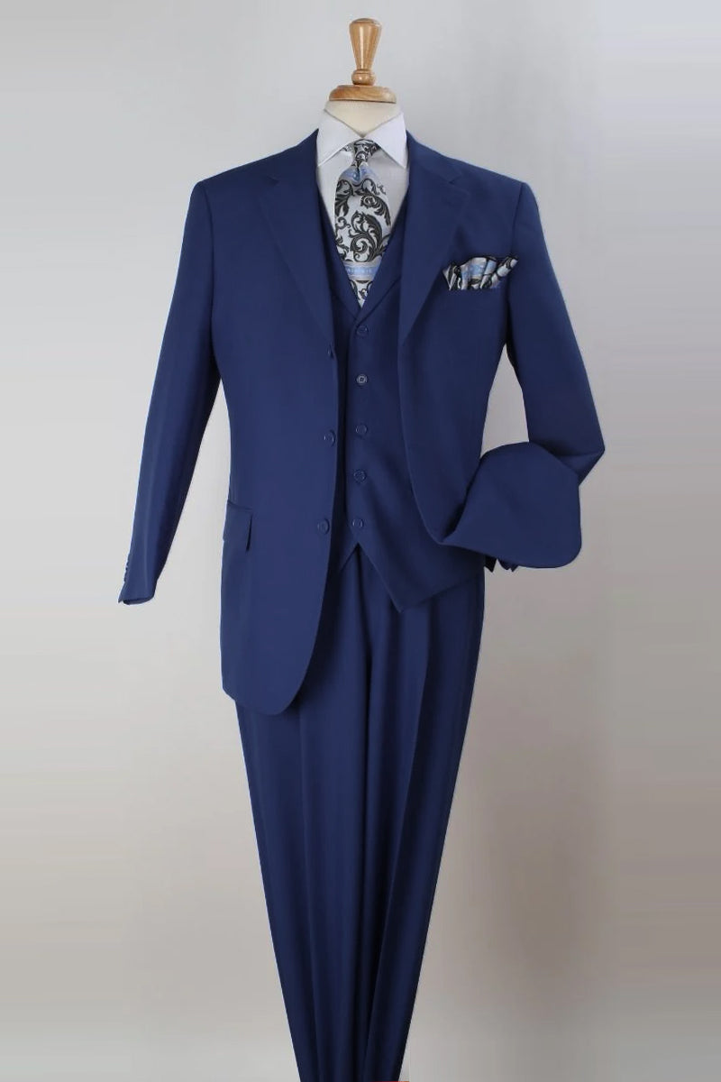 "Classic Fit Men's Three-Button Vested Suit in Navy Blue"