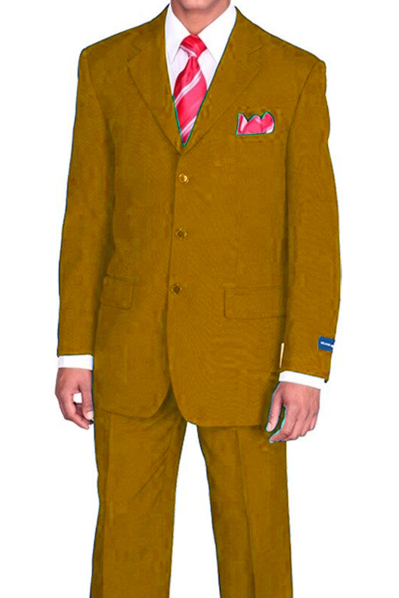"Classic Fit Men's 3-Button Poplin Suit in Mustard - Elegant Formal Wear"