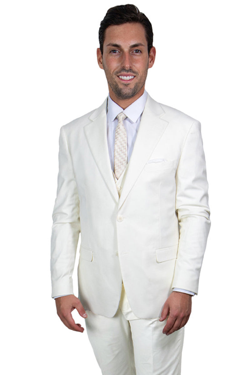 "Mens Stacy Adams Suit - Stacy Adams Suit Men's Two Button Vested Suit in Ivory Off White" - 34 Regular