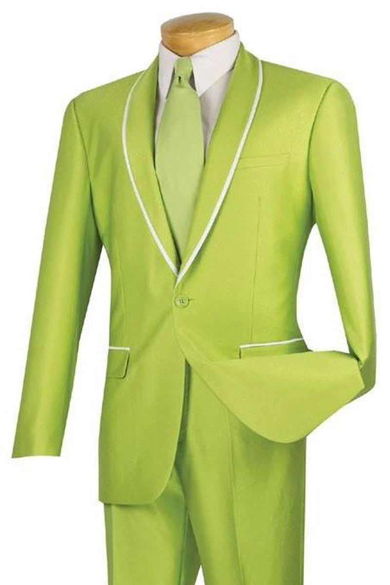 Mens One Button Shawl Tuxedo Suit With Trim in Apple - 36 Short