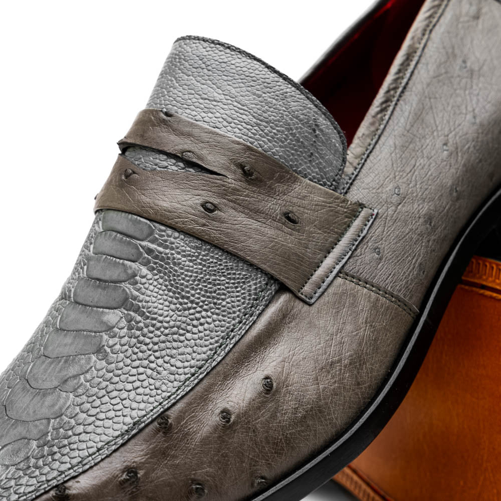 Marco Di Milano Fangio Serpentine Grey Ostrich Penny Loafer - 8