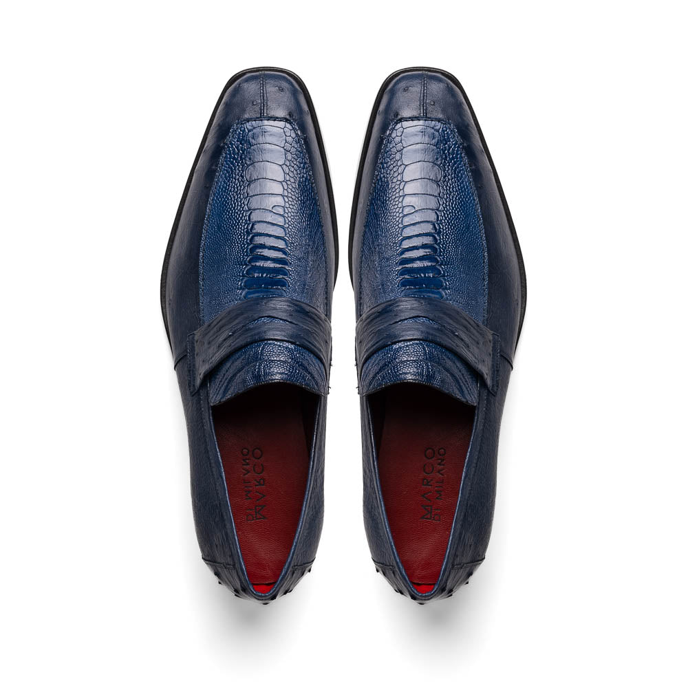 Marco Di Milano Fangio Denim Blue Ostrich Penny Loafer - 8.5