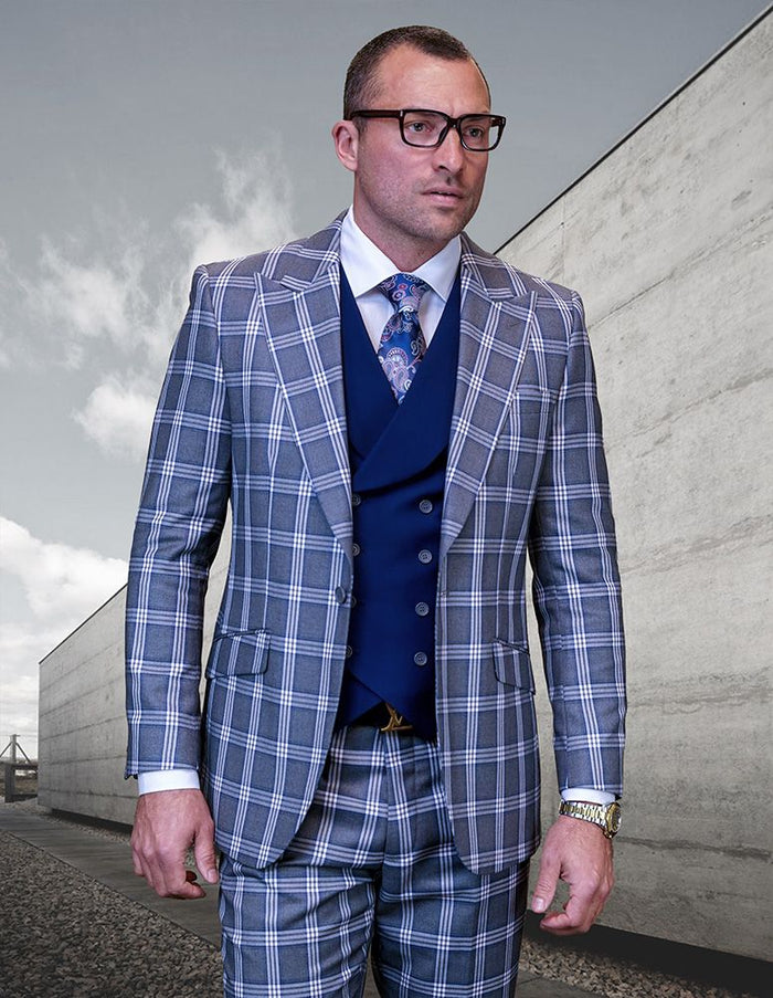 Plaid Pattern Men's 3 Piece 100% Wool Suit | Statement
