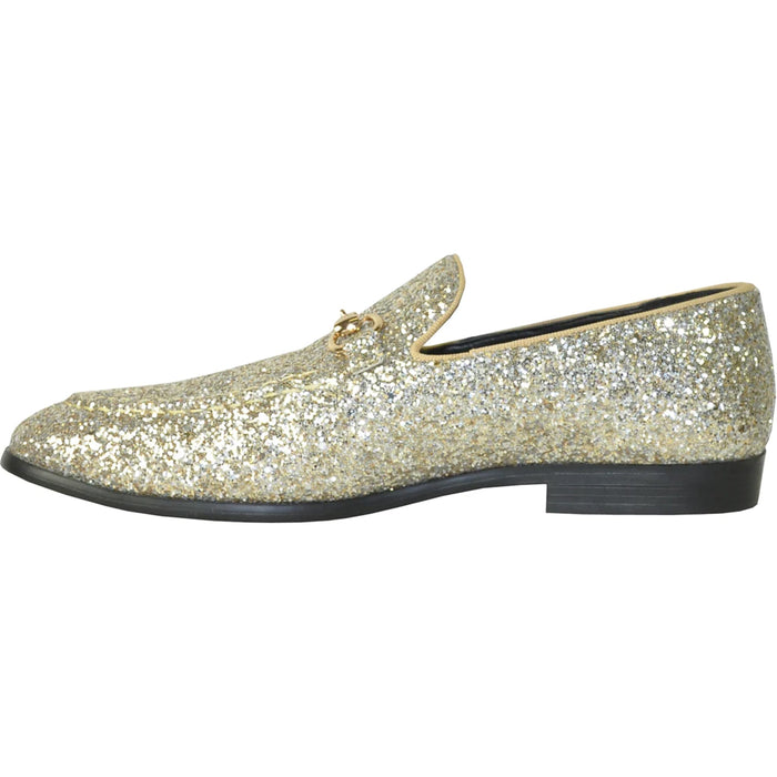 "Gold Sequin Prom 2026 Tuxedo Loafers - Modern Men's Glitter Footwear"