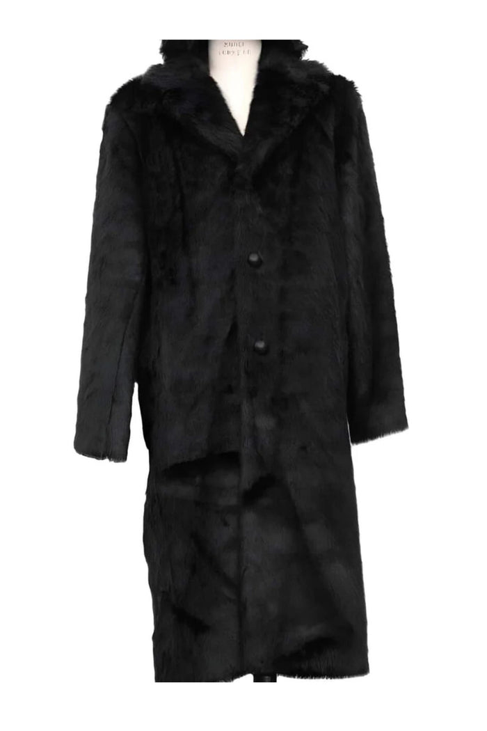 Faux Fur Overcoat - Long Top Coat Full length Coat Black