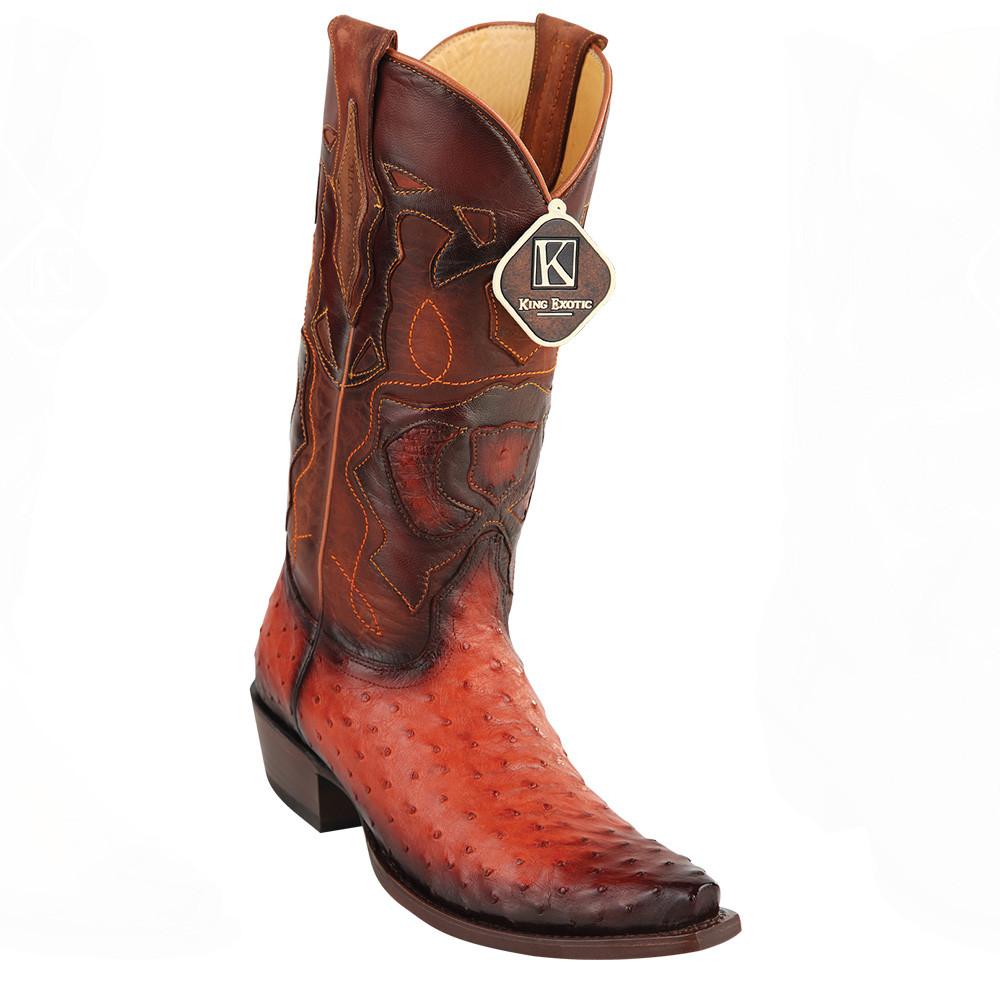 King Exotic Men's Ostrich Western Snip Toe Boots - Black