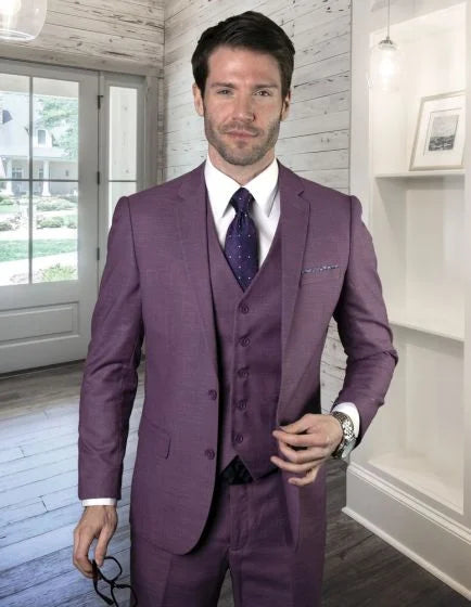 Statement Men's 3 Piece 100% Wool Modern Fit Suit - Subtle Textured