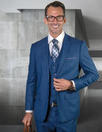Statement Men's 3 Piece 100% Wool Modern Fit Suit - Subtle Textured