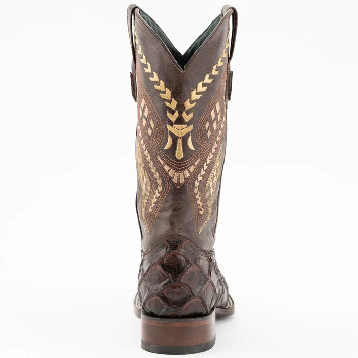 Ferrini Bronco Men's Print Pirarucu Fish Boots Handcrafted Chocolate - 8